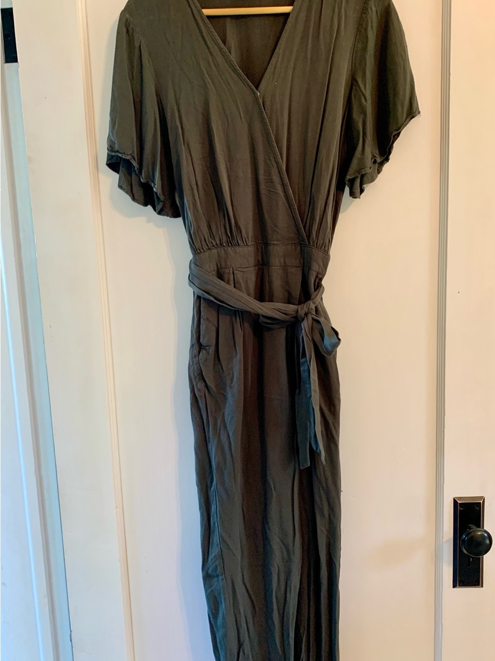 Classy Olive Green Wrap Jumpsuit with Tie Waist